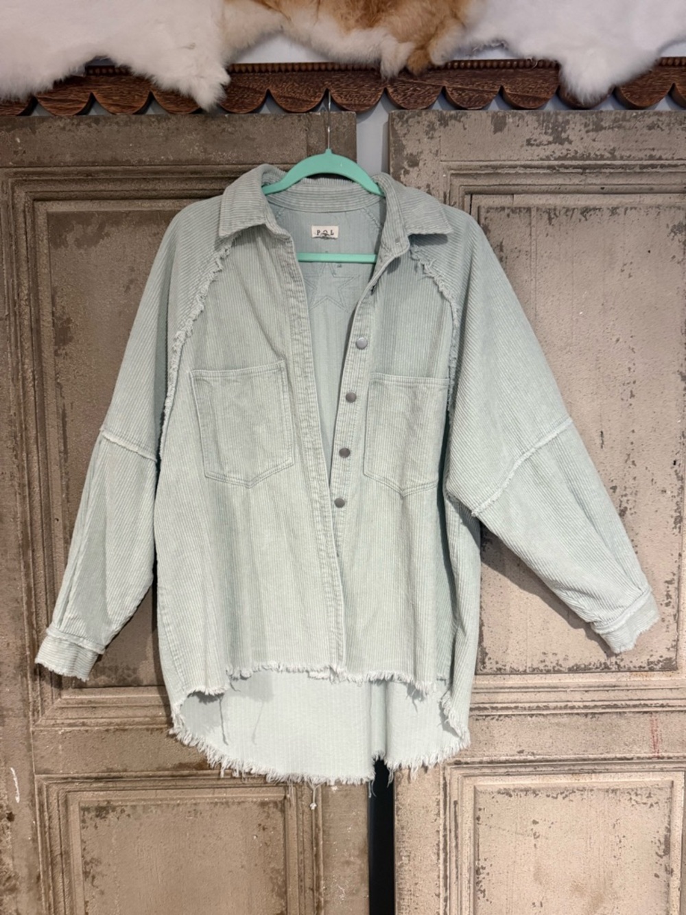 POL Light Sage Corduroy Shacket